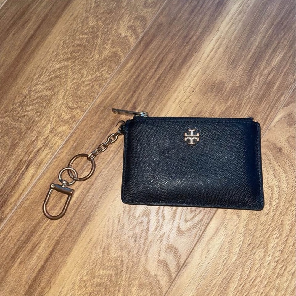Tory Burch Black Leather Pouch with Keychain